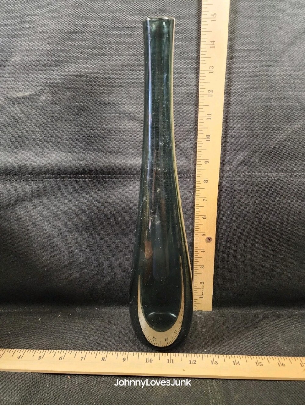 Vintage Blenko Glass Tall 15in Bud Flower Vase Slate Smoke Blue Used See Pics